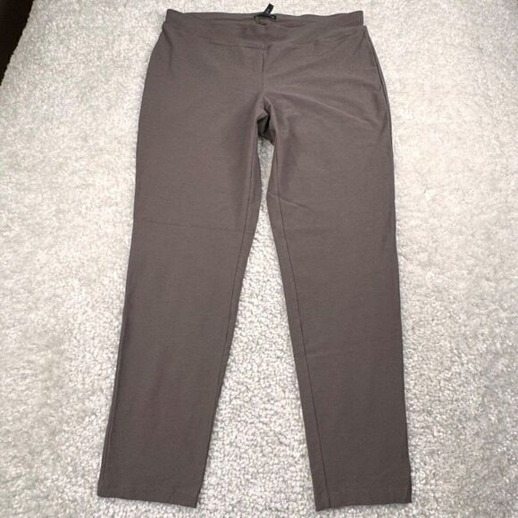 Eileen Fisher Washable Stretch Crepe Slim Fit Ankle Pant Brown - Picture 2 of 9